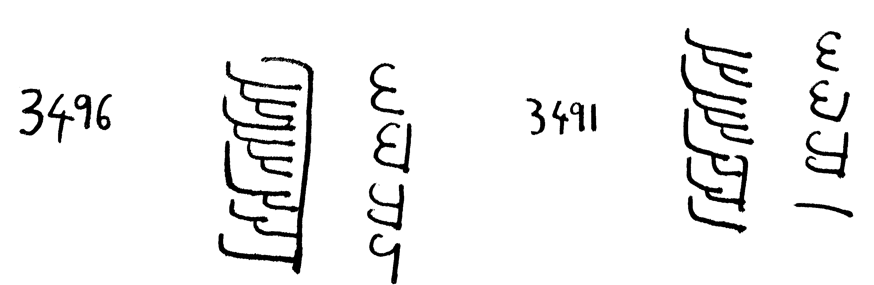 3496 and 3491 written out as comb numbers, with Religious comparisons